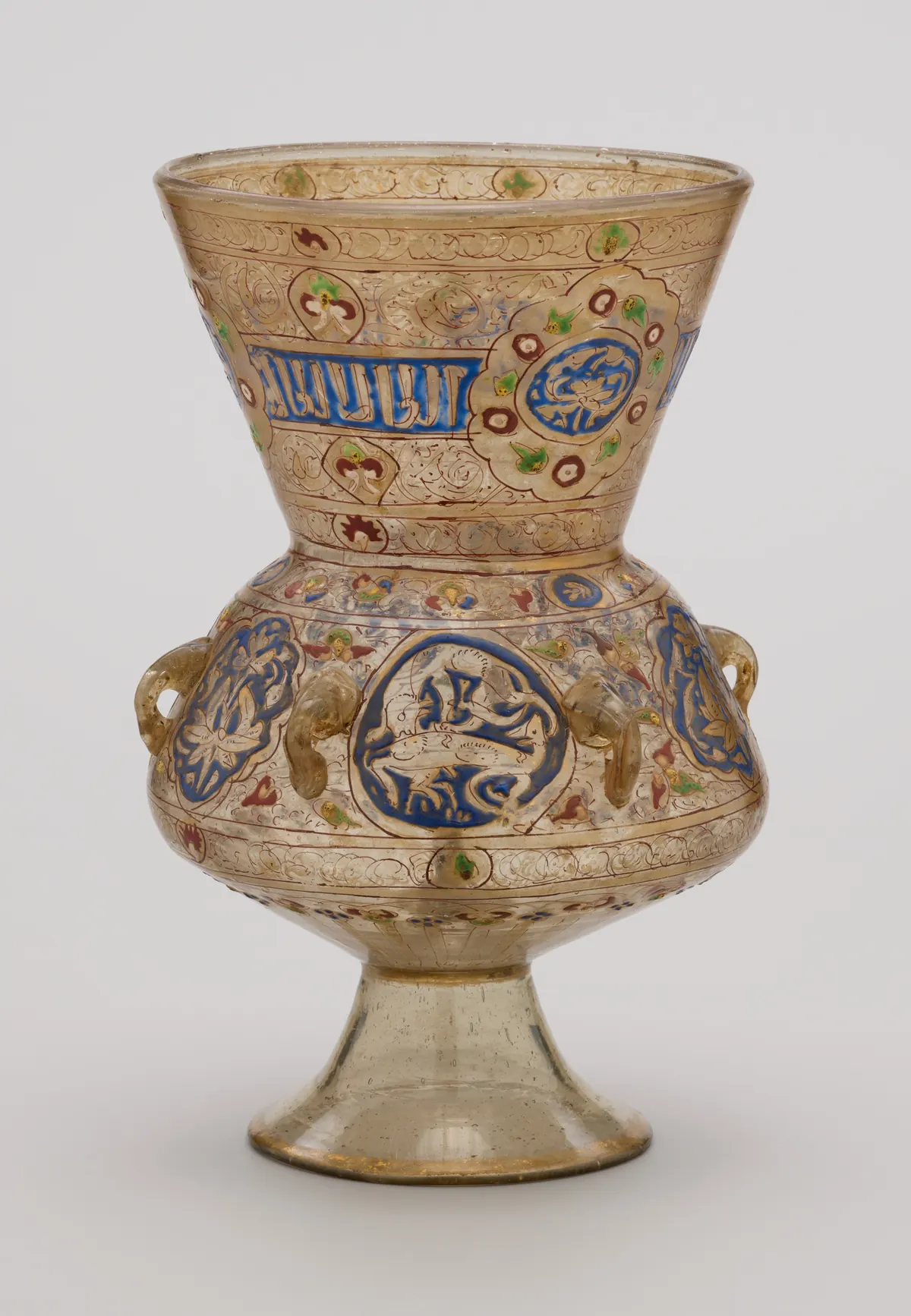 Syrian mosque lamp of blown glass with enamel and gilding, 14th century